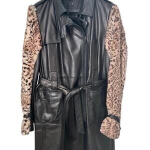 ELIE TAHARI Lambskin Leather coat Belted‎ Asymmetrical Zip Knit Collar
